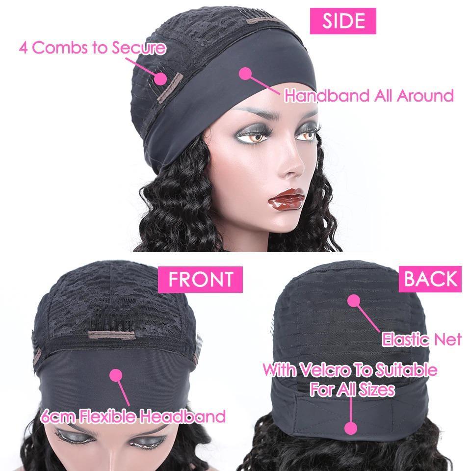 Burgundy Headband Body Wave Human Hair Wig #99J displayed on a mannequin, showcasing its rich color and elegant waves.