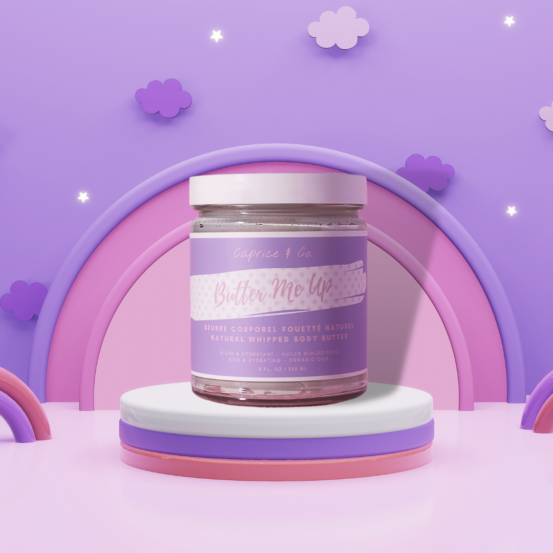 Butter Me Up Bubblegum Body Butter in a 9 fl oz jar, showcasing its creamy texture and vibrant packaging.