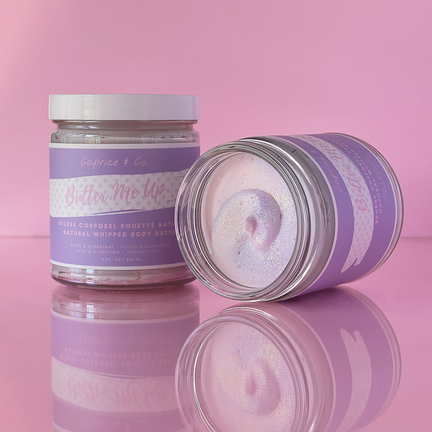 Butter Me Up Bubblegum Body Butter in a 9 fl oz jar, showcasing its creamy texture and vibrant packaging.