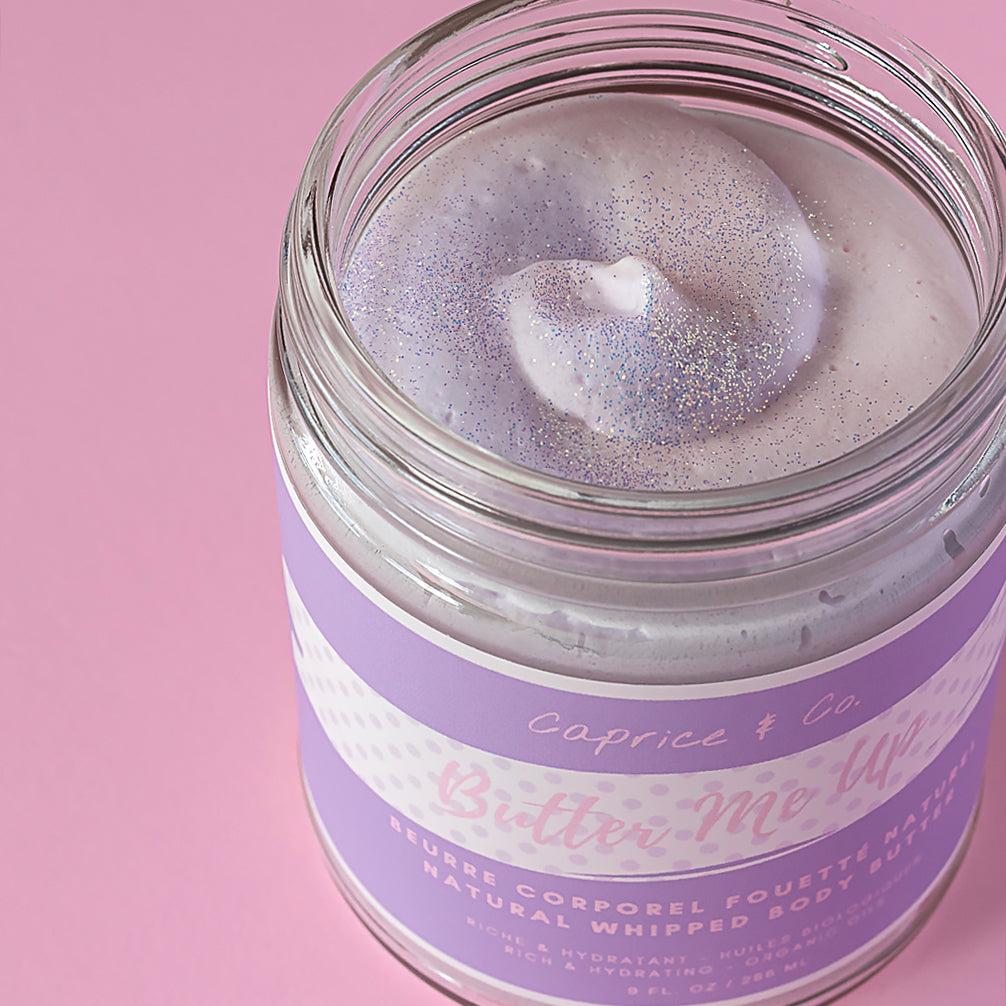 Butter Me Up Bubblegum Body Butter in a 9 fl oz jar, showcasing its creamy texture and vibrant packaging.