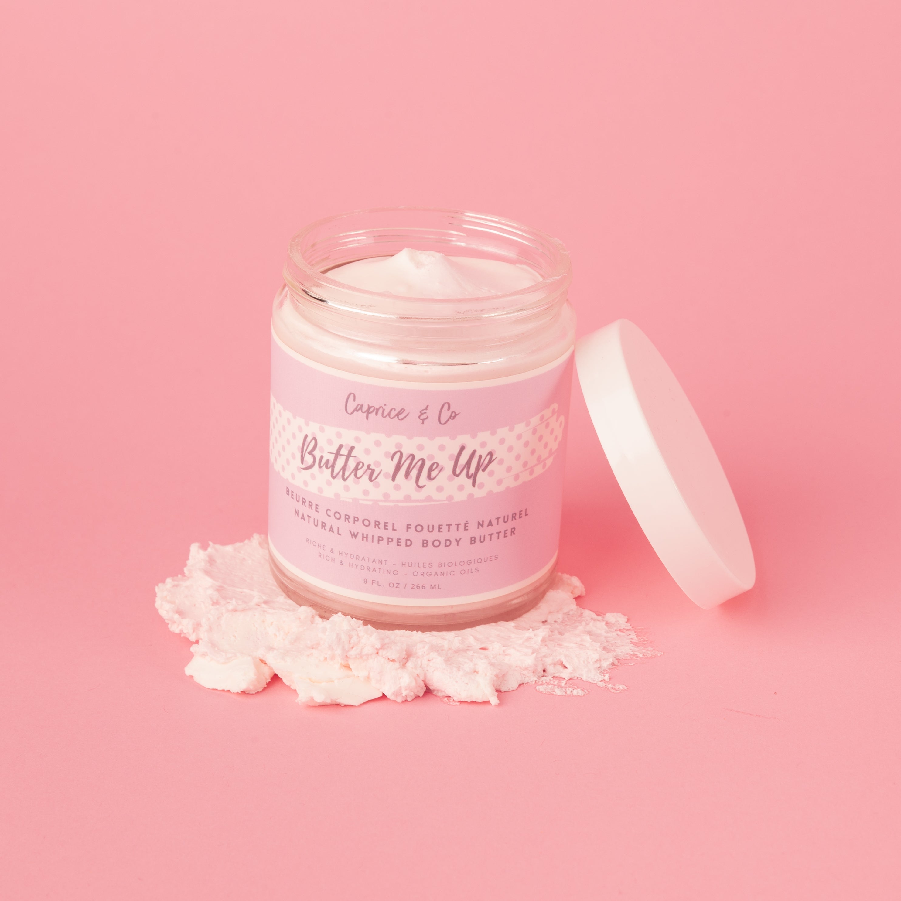 Butter Me Up - Campino natural whipped body butter in a jar, showcasing its creamy texture and vibrant packaging.