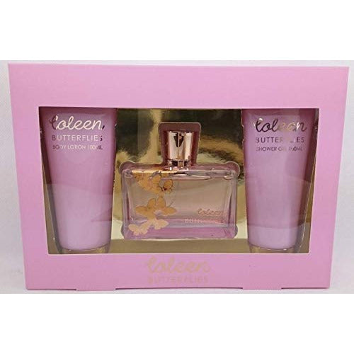 Coleen Rooney Butterflies Gift Set featuring 100ml EDT, body lotion, and shower gel in elegant packaging.