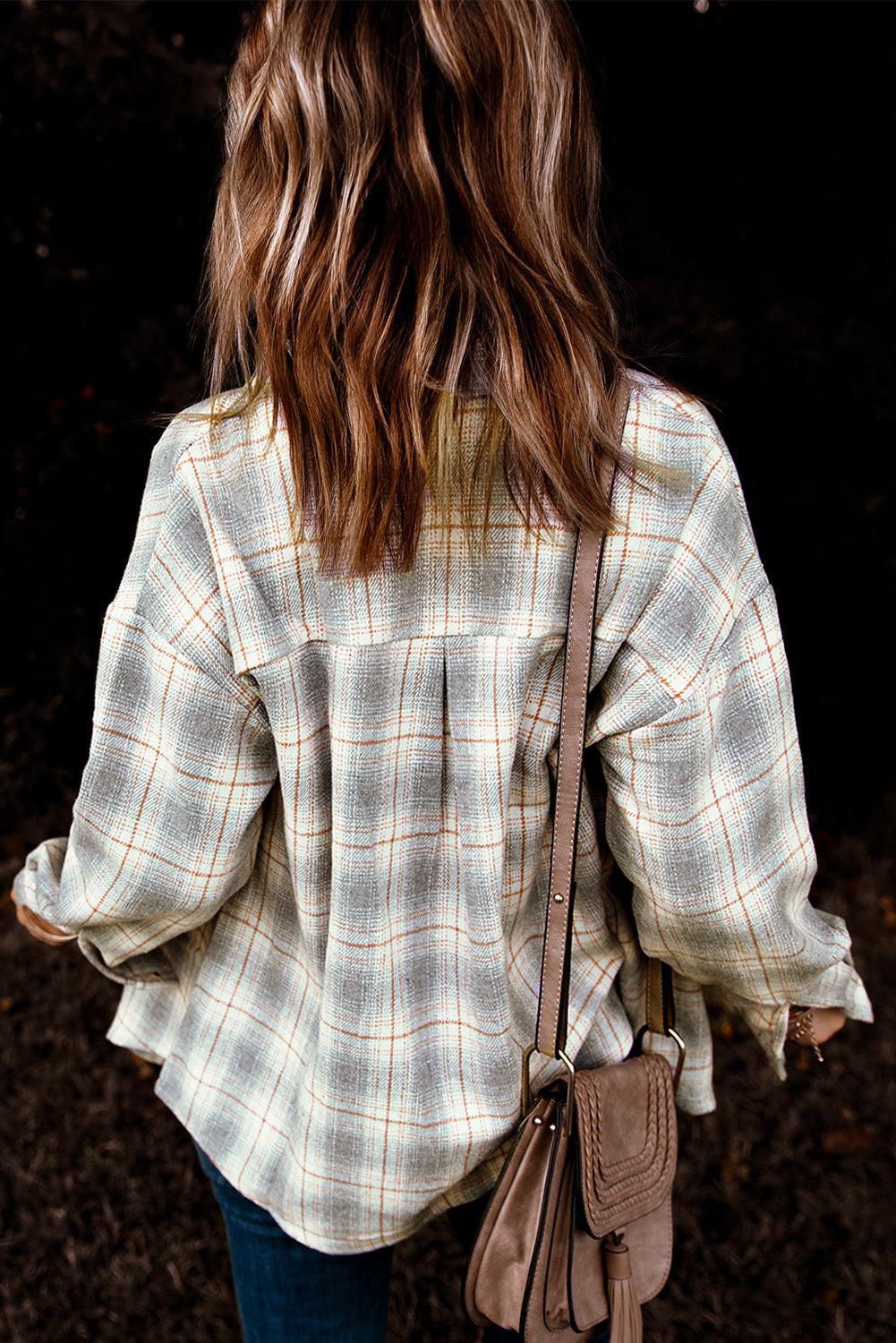 A stylish Buttoned Turn Down Collar Plaid Shirt featuring a slim fit design, classic plaid pattern, and button closure, suitable for ladies and young girls.