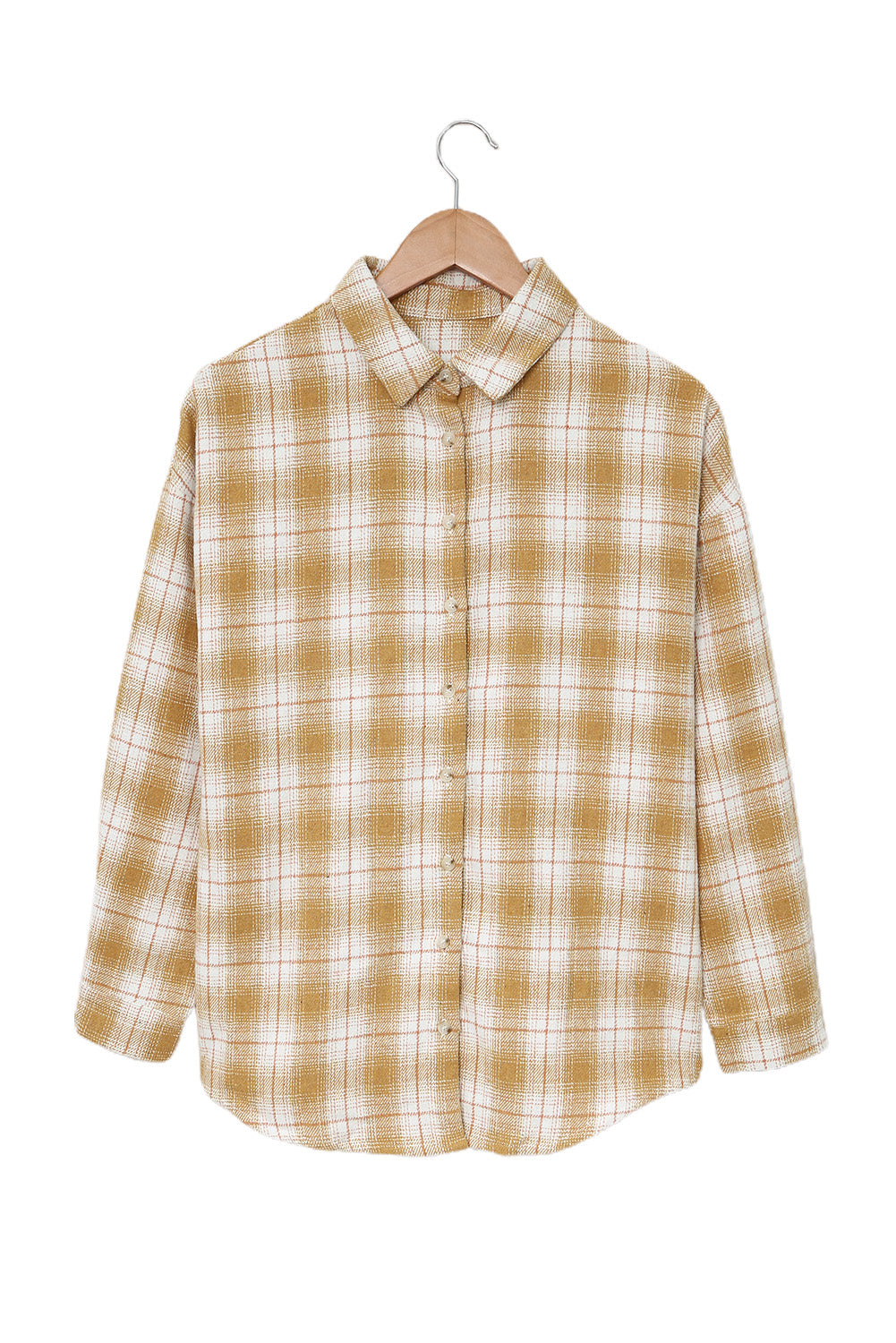 A stylish Buttoned Turn Down Collar Plaid Shirt featuring a slim fit design, classic plaid pattern, and button closure, suitable for ladies and young girls.