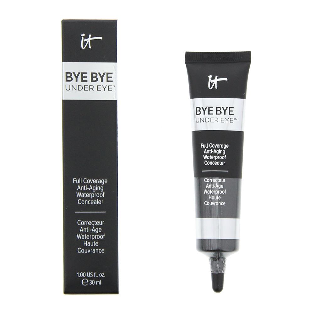 It Cosmetics Bye Bye Under Eye Waterproof Concealer in Medium Tan, showcasing the tube and its applicator.