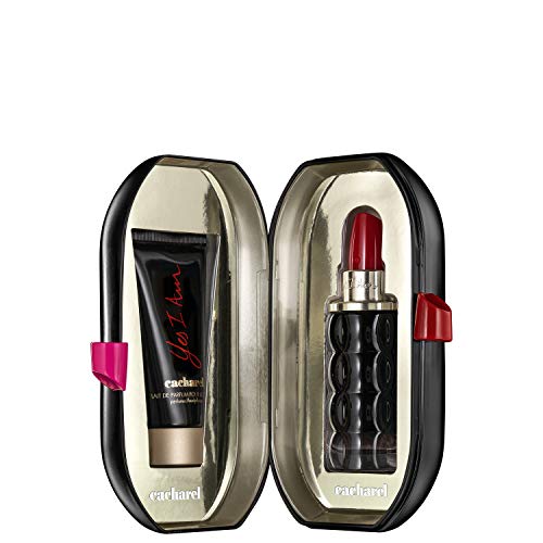 Cacharel Yes I Am Gift Set featuring 50ml EDP and 50ml body lotion in elegant packaging.