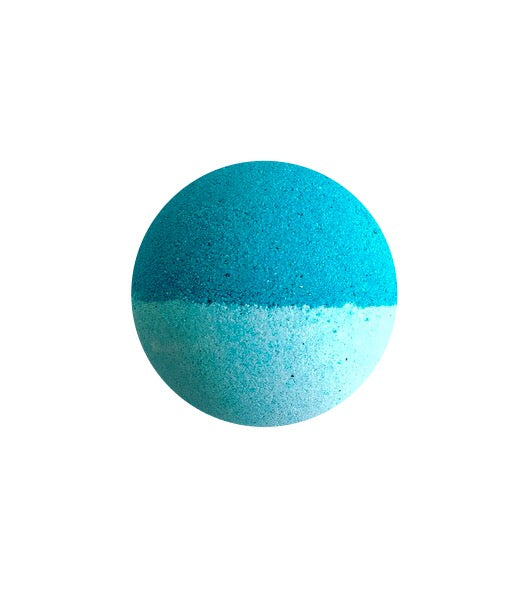 Calypso Bath Bomb in vibrant colors with aloe and cucumber scent, showcasing its handmade quality.