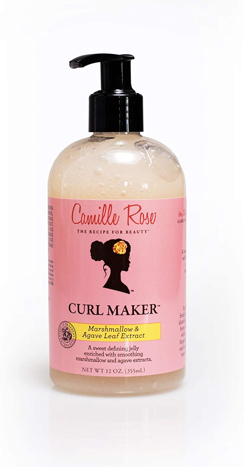 CAMILLE ROSE Curl Maker 12 OZ, a sweet defining jelly for curls with marshmallow and agave extracts, displayed in a clear jar.