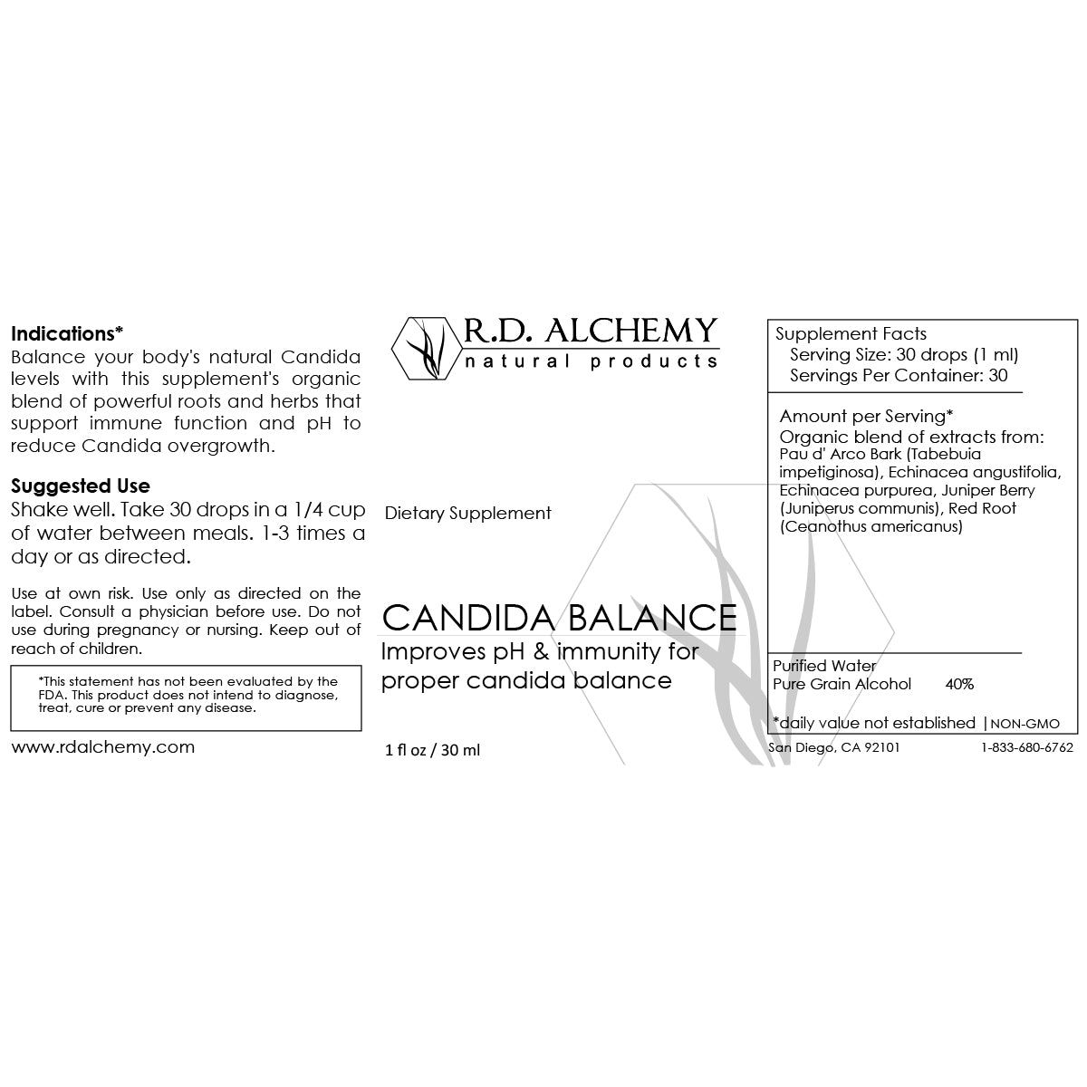 A 1 fl oz bottle of Candida Balance Extract, designed to help reduce yeast overgrowth and alleviate symptoms.