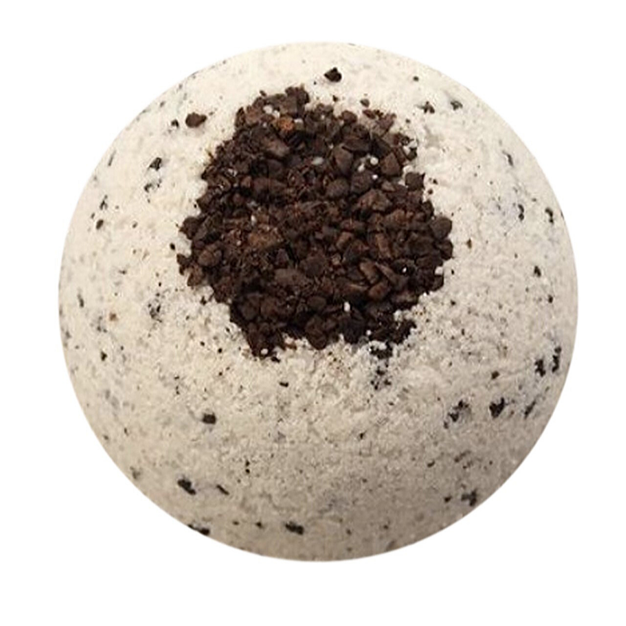 Cappuccino and Coffee Bean Bath Bomb, 8 oz, featuring natural coffee grounds and a rich cappuccino scent, perfect for a relaxing bath.