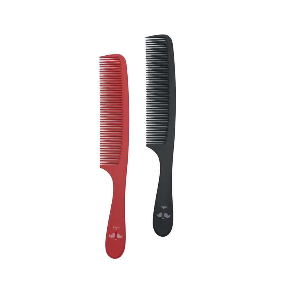 A sleek 7-inch Carbon Styling Comb designed for grooming hair and facial hair, featuring fine teeth for smooth styling.