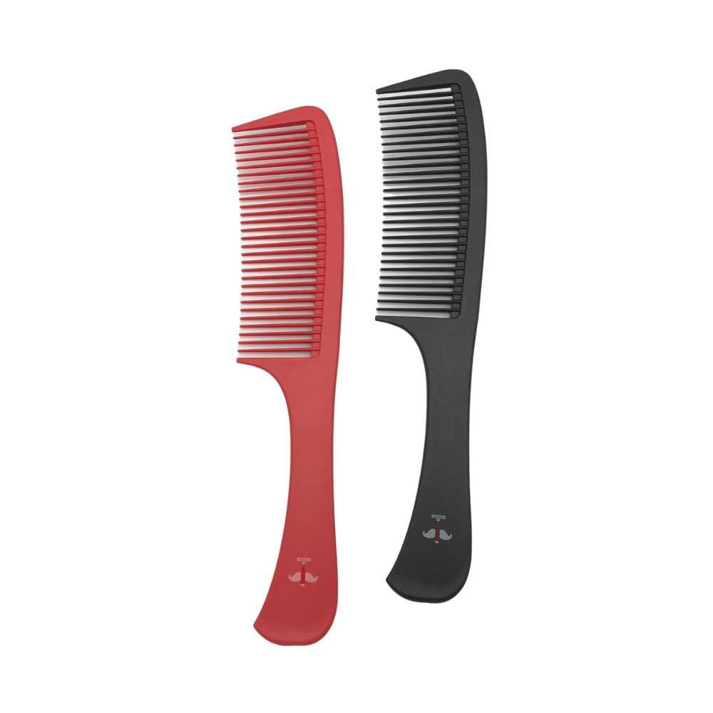 A sleek Carbon Wide Tooth Comb with thick teeth and a long nonslip handle, designed for detangling all hair types.