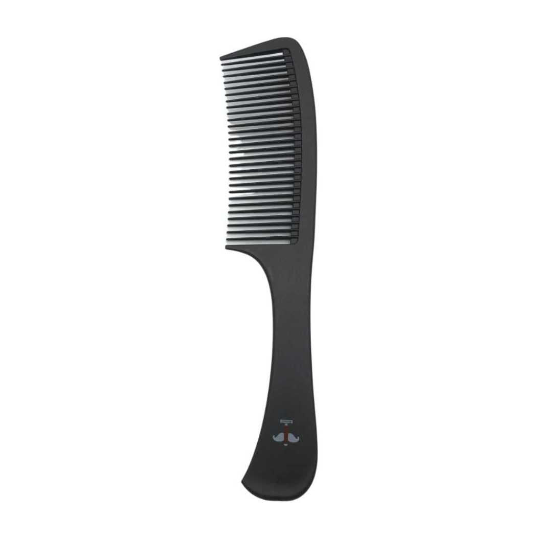 A sleek Carbon Wide Tooth Comb with thick teeth and a long nonslip handle, designed for detangling all hair types.