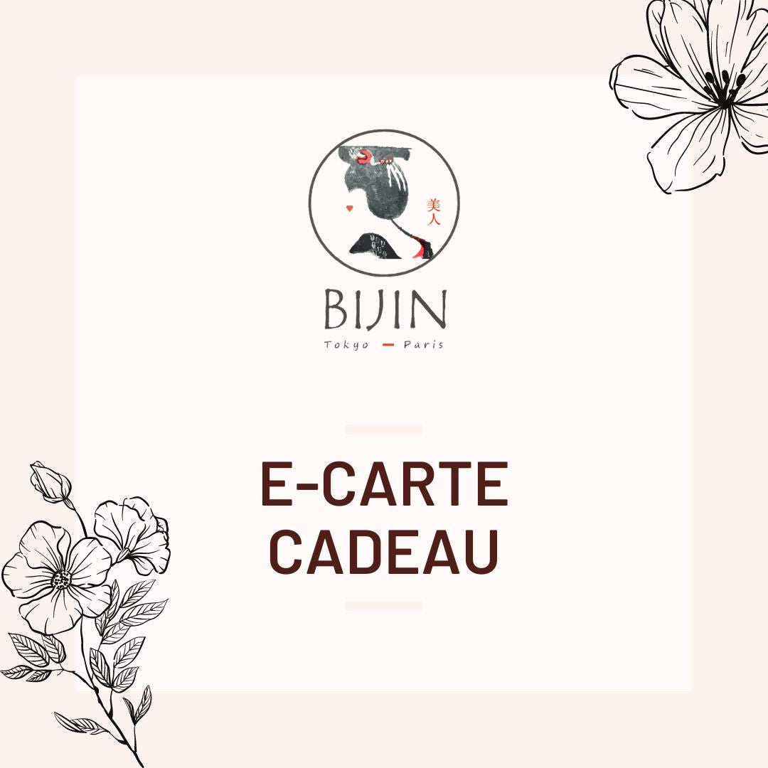 Carte cadeau Bijin cosmétiques, design élégant avec motifs japonais.