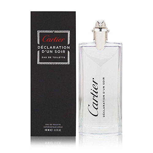 Cartier Declaration d'un Soir Eau de Toilette bottle, elegantly designed with a sleek silhouette and luxurious branding.