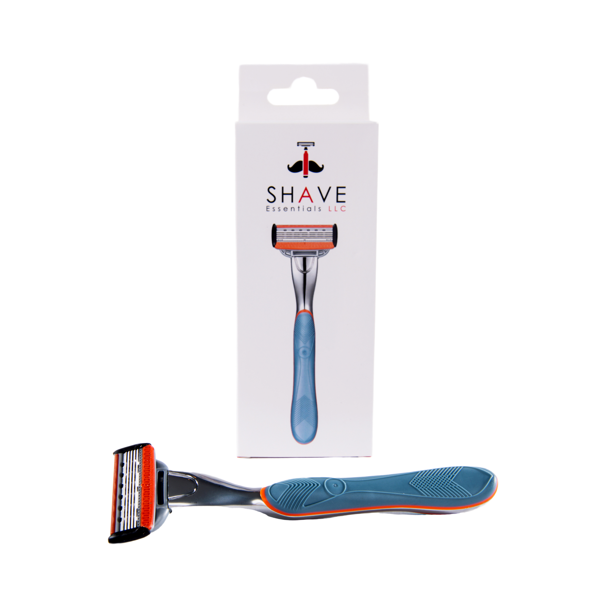 Shave Essentials Cartridge Razor Handle with 5-blade cartridge, designed for a close and comfortable shave.