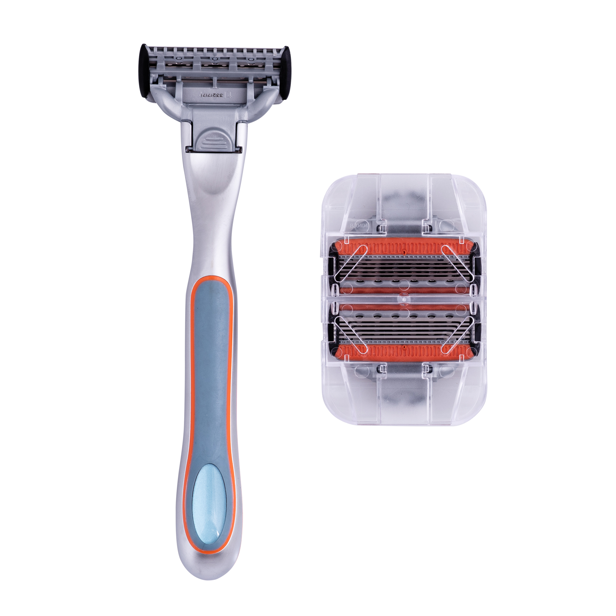 Shave Essentials Cartridge Razor Handle with 5-blade cartridge, designed for a close and comfortable shave.