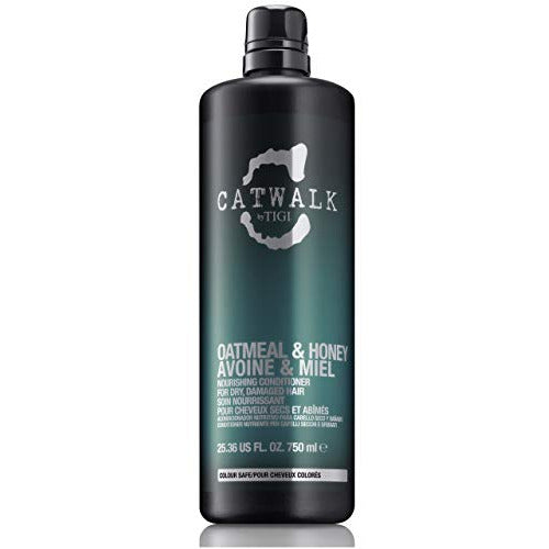 Tigi Catwalk Oatmeal & Honey Conditioner bottle with a sleek design, showcasing its nourishing ingredients.