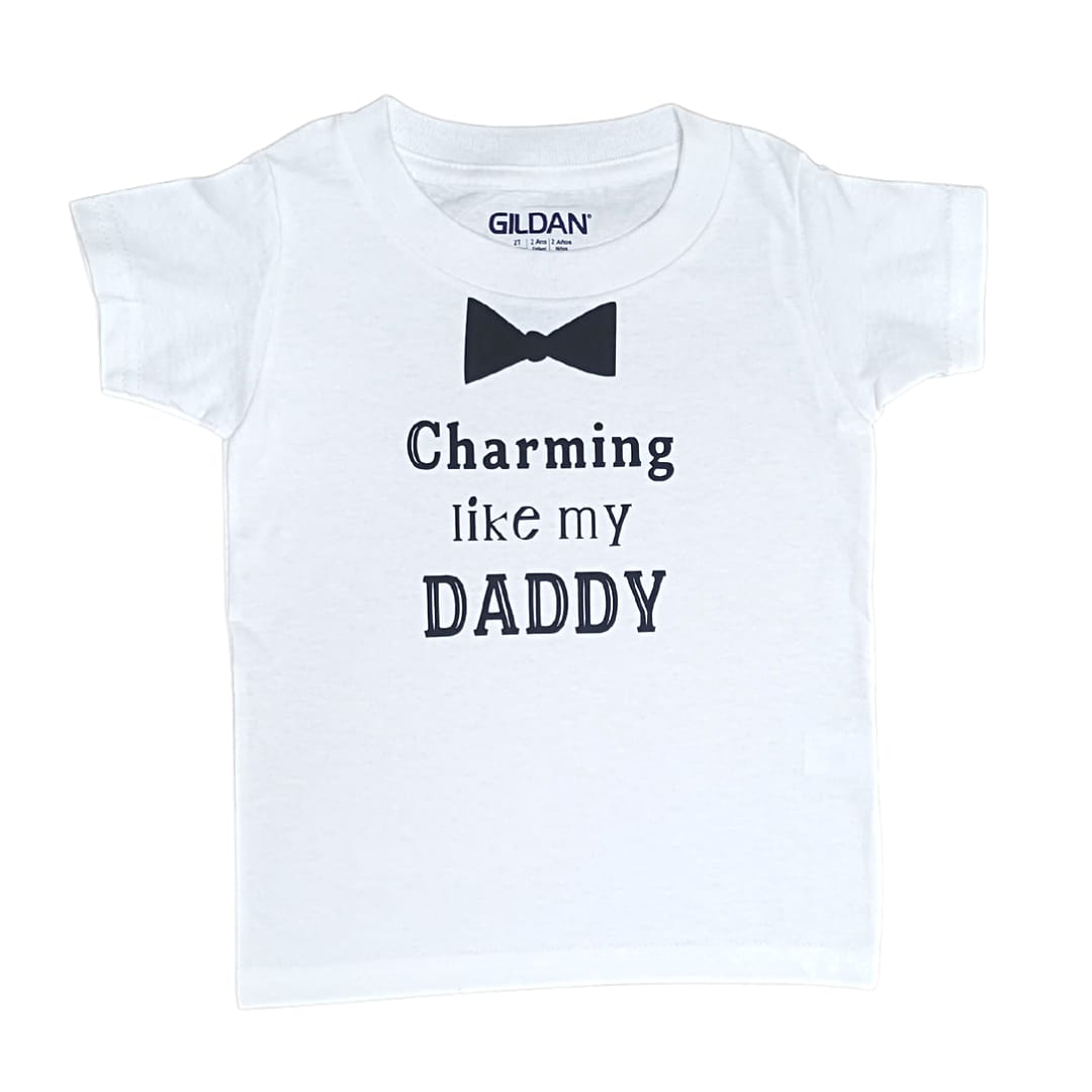 Charming Like My Dad Shirt featuring a playful design in soft cotton fabric, perfect for casual wear.