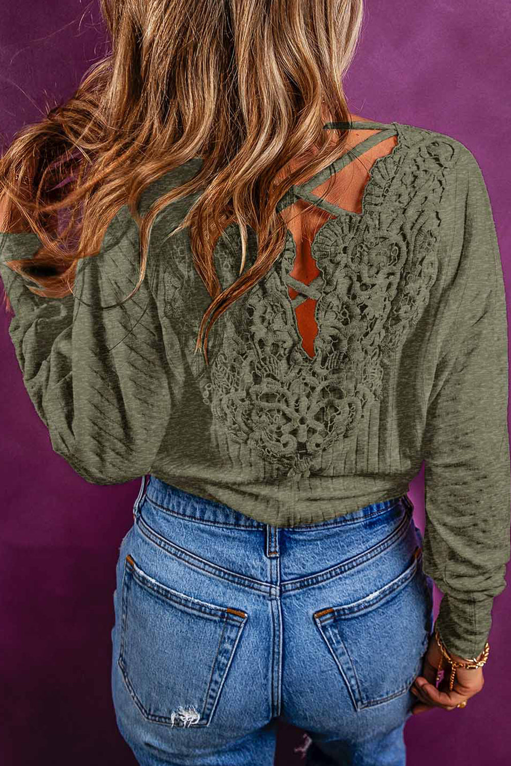 Chestnut Lace-up Crochet Open Back Ribbed Top featuring a ribbed texture and lace-up crochet back design.