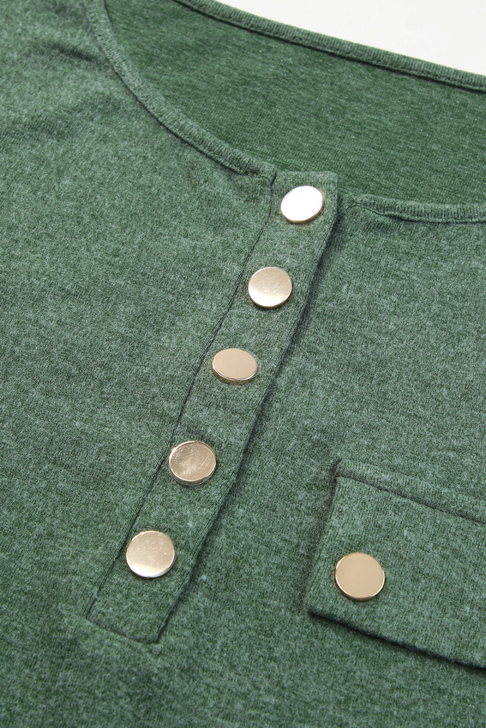 Chestnut Long Sleeve Snap Button Henley Top featuring chic snap buttons and a classic round neck design.