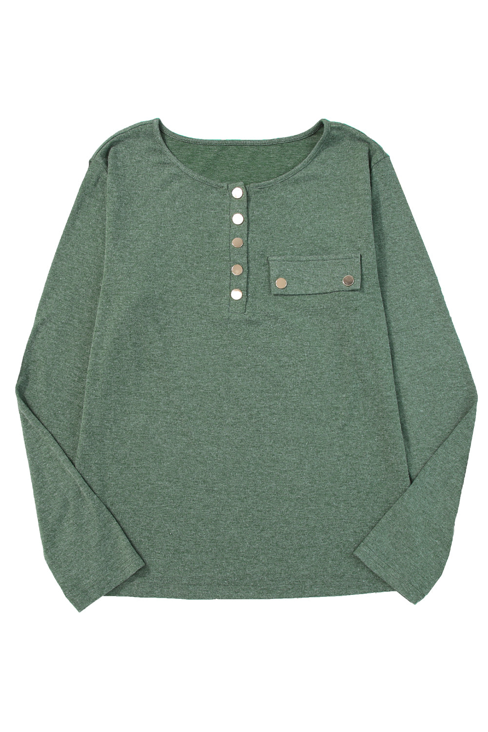 Chestnut Long Sleeve Snap Button Henley Top featuring chic snap buttons and a classic round neck design.