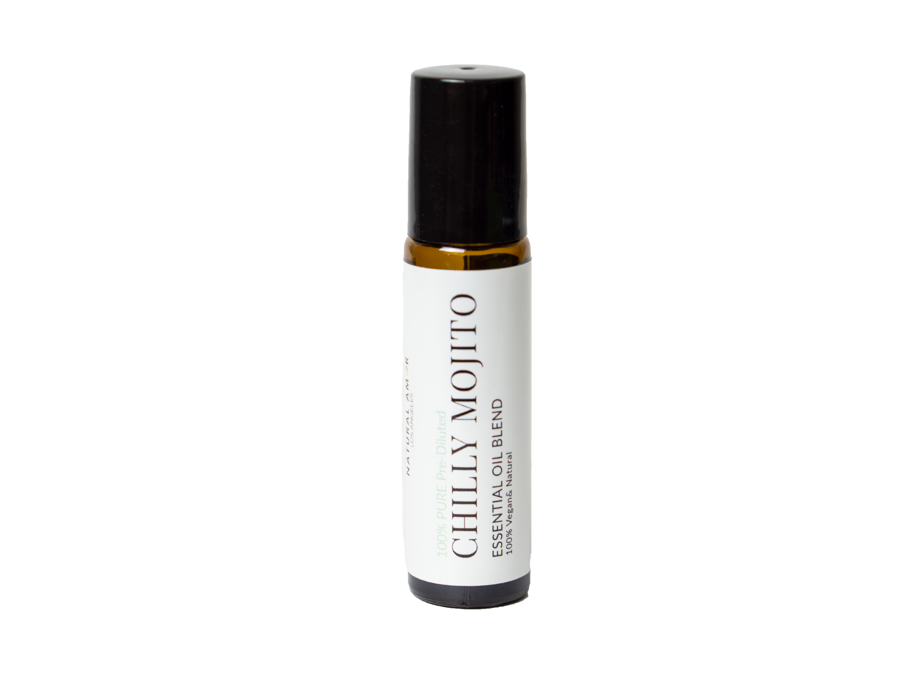 Chilly Mojito Roll On Essential Oil Blend in a 10 mL bottle with a stainless steel rollerball, showcasing its refreshing minty scent.