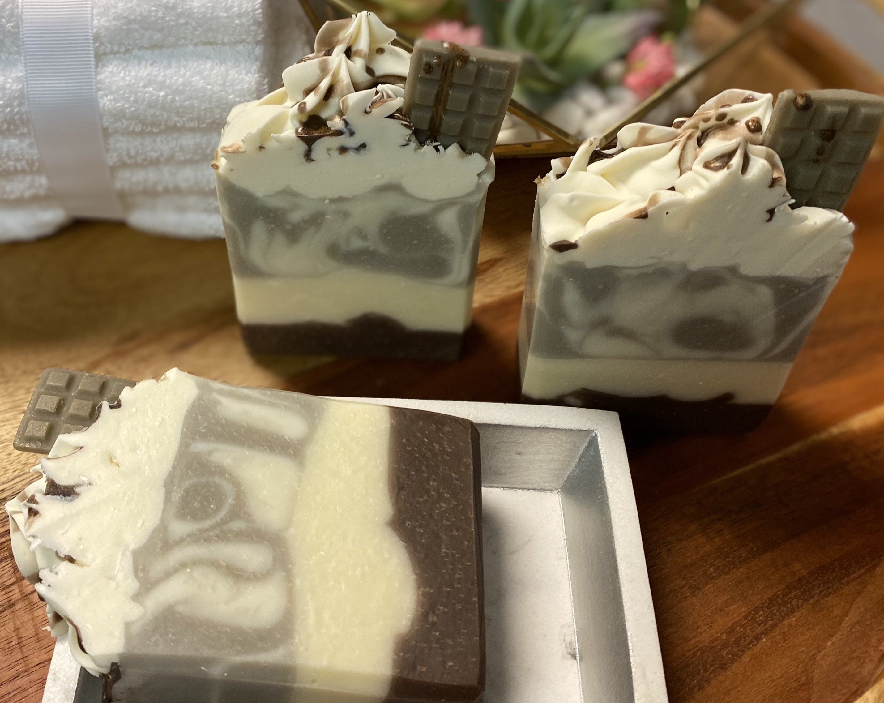 Chocolate Almond Soap Bar with creamy lather and rich scent, handmade with natural ingredients.