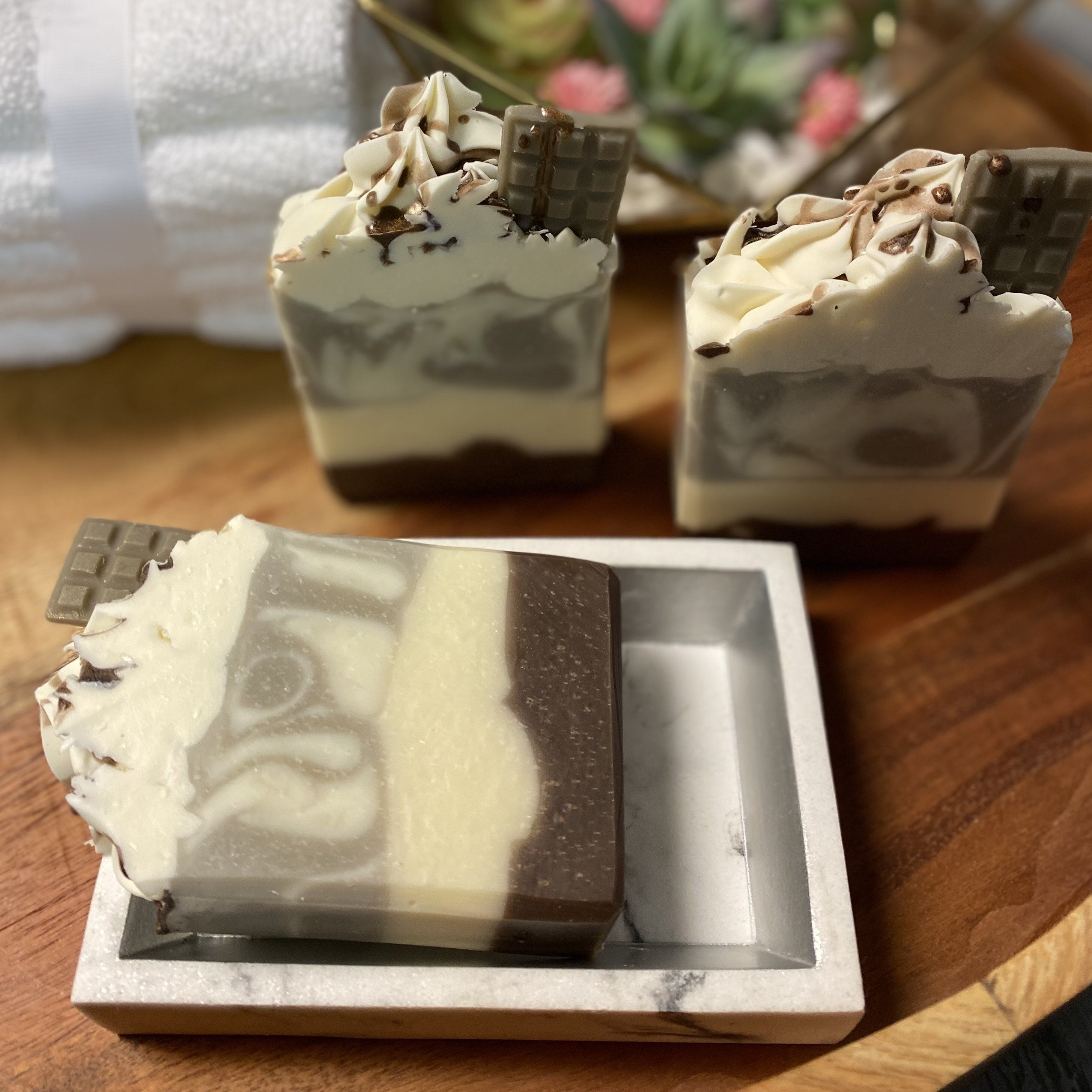 Chocolate Almond Soap Bar with creamy lather and rich scent, handmade with natural ingredients.