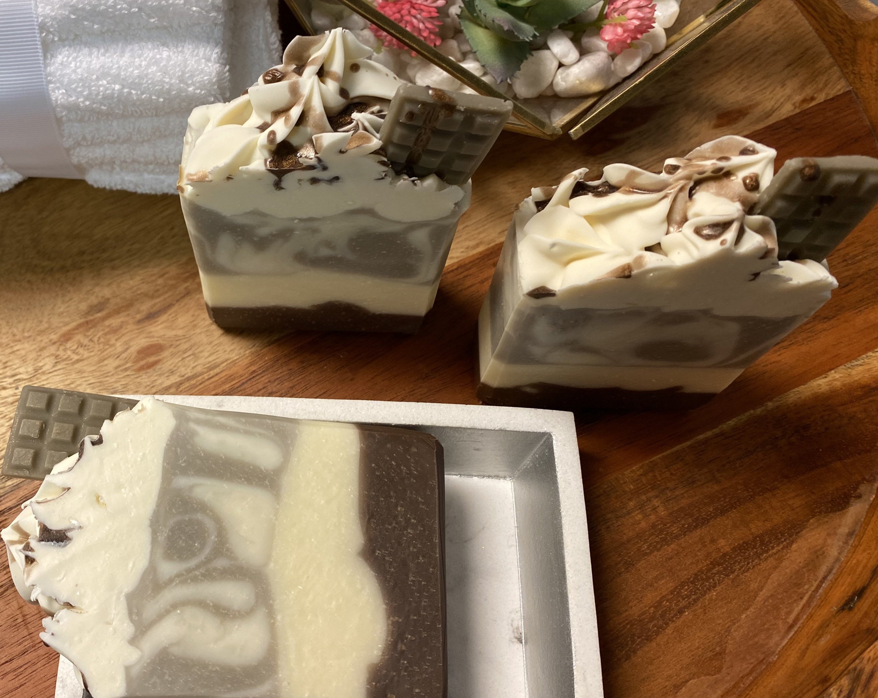 Chocolate Almond Soap Bar with creamy lather and rich scent, handmade with natural ingredients.