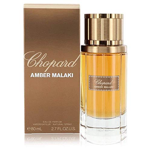 Chopard Amber Malaki Eau de Parfum bottle with elegant design and rich amber color.