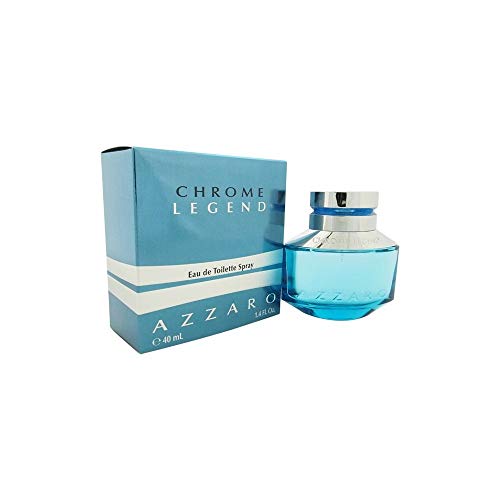 Azzaro Chrome Legend Eau de Toilette bottle with a sleek metallic blue design, showcasing its modern and stylish appeal.