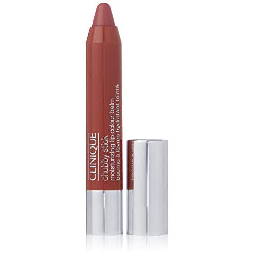 Clinique Chubby Stick Moisturizing Lip Colour Balm in Bountiful Blush, showcasing its vibrant pink color and twist-up design.