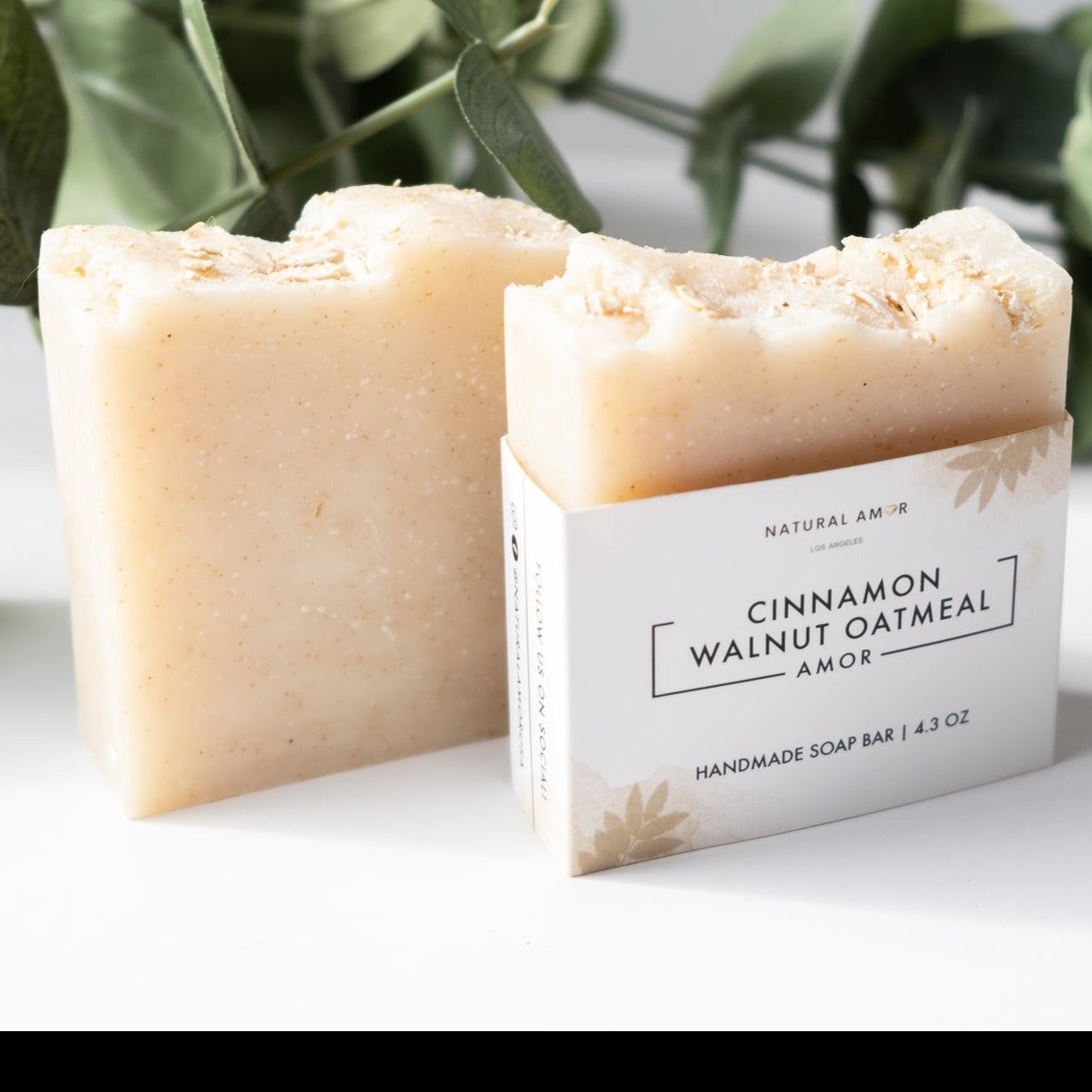 Cinnamon Walnut Oatmeal Soap Bar with natural ingredients, showcasing its rich texture and warm colors.