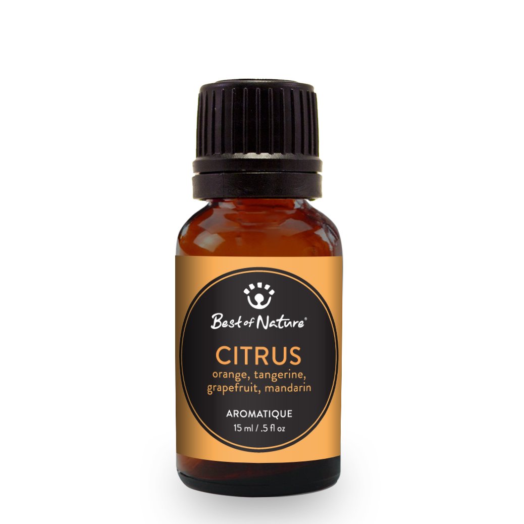 Citrus Aromatique essential oil blend featuring orange, tangerine, grapefruit, and mandarin oils in a stylish bottle.