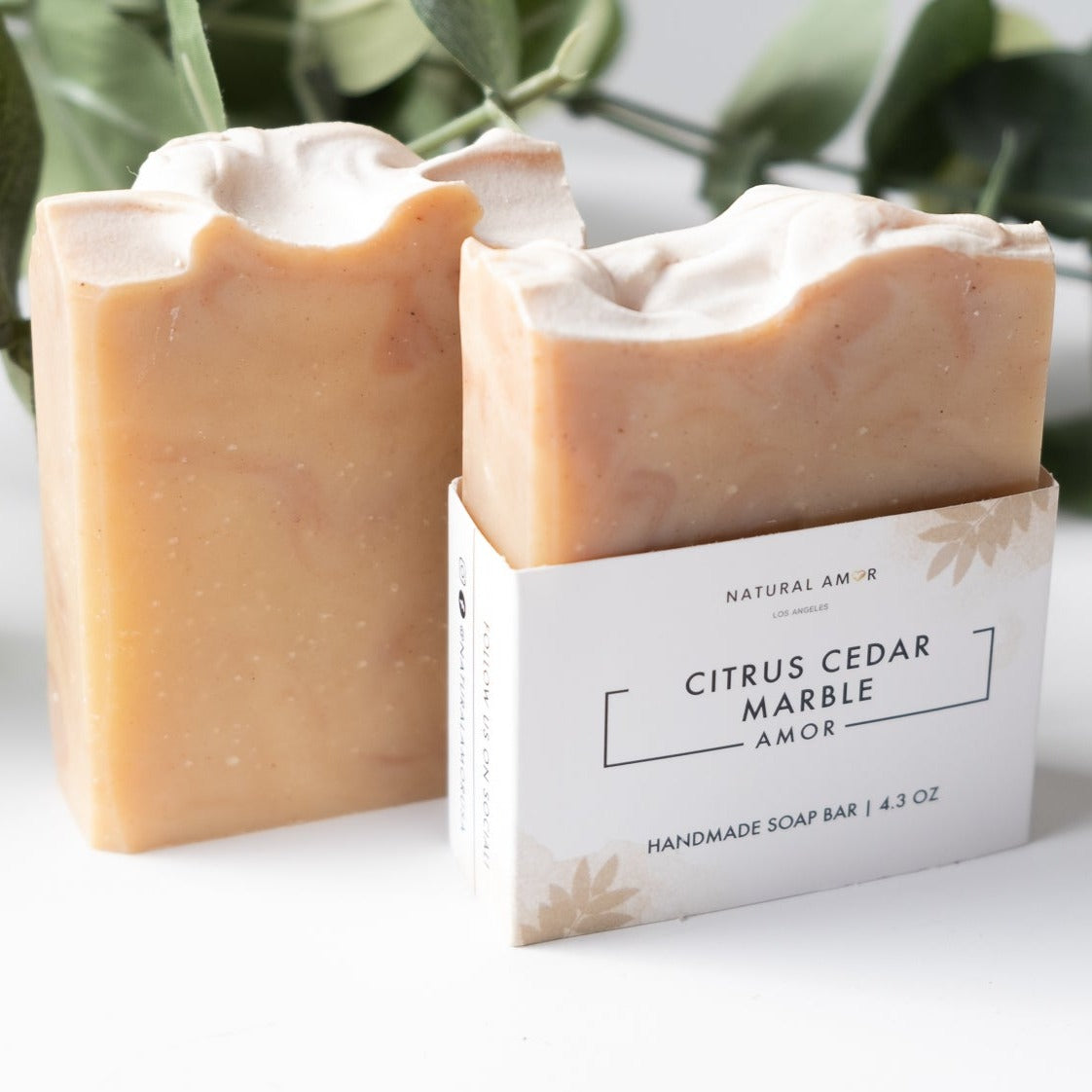 Citrus Cedar Marble Soap Bar with vibrant colors and natural ingredients, showcasing its artisanal design and texture.