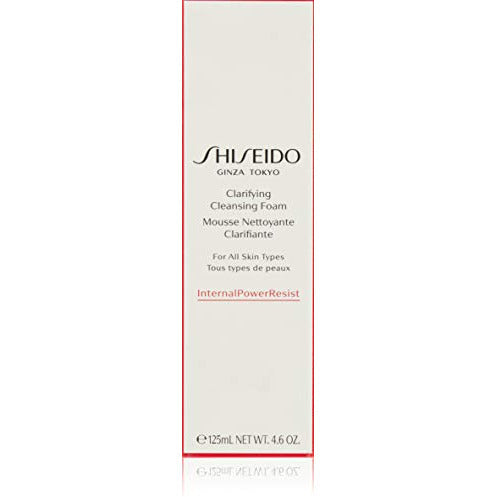 Shiseido Clarifying Cleansing Foam in a sleek tube, showcasing its luxurious texture and packaging.