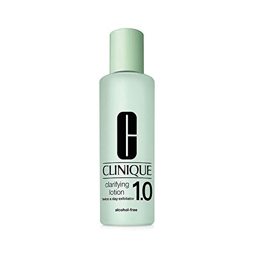 Clinique Clarifying Lotion 1 bottle with a sleek design, showcasing its gentle exfoliating toner for dry skin.