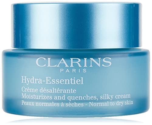 Clarins Hydra-Essentiel Silky Cream in a sleek jar, showcasing its luxurious texture and hydrating properties.