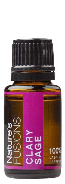 15ml bottle of Clary Sage Pure Essential Oil with earthy and floral aroma, steam-distilled from Bulgarian plants.