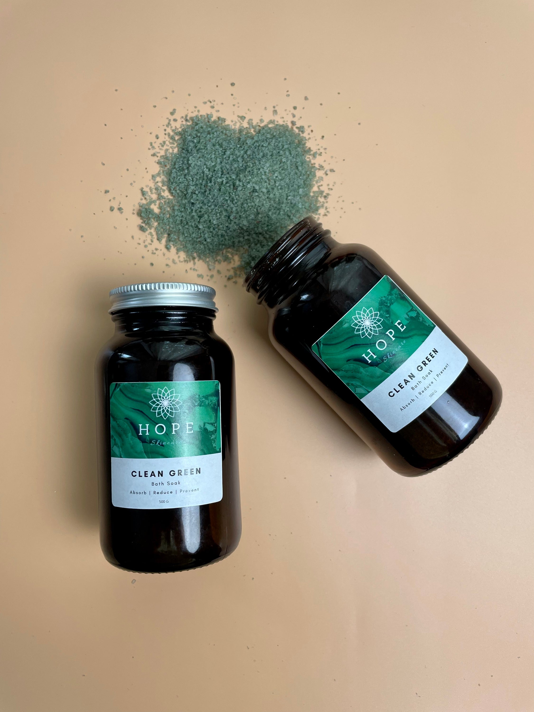 Clean Green Bath Soak in a stylish packaging, showcasing its natural ingredients and soothing properties for a relaxing bath experience.