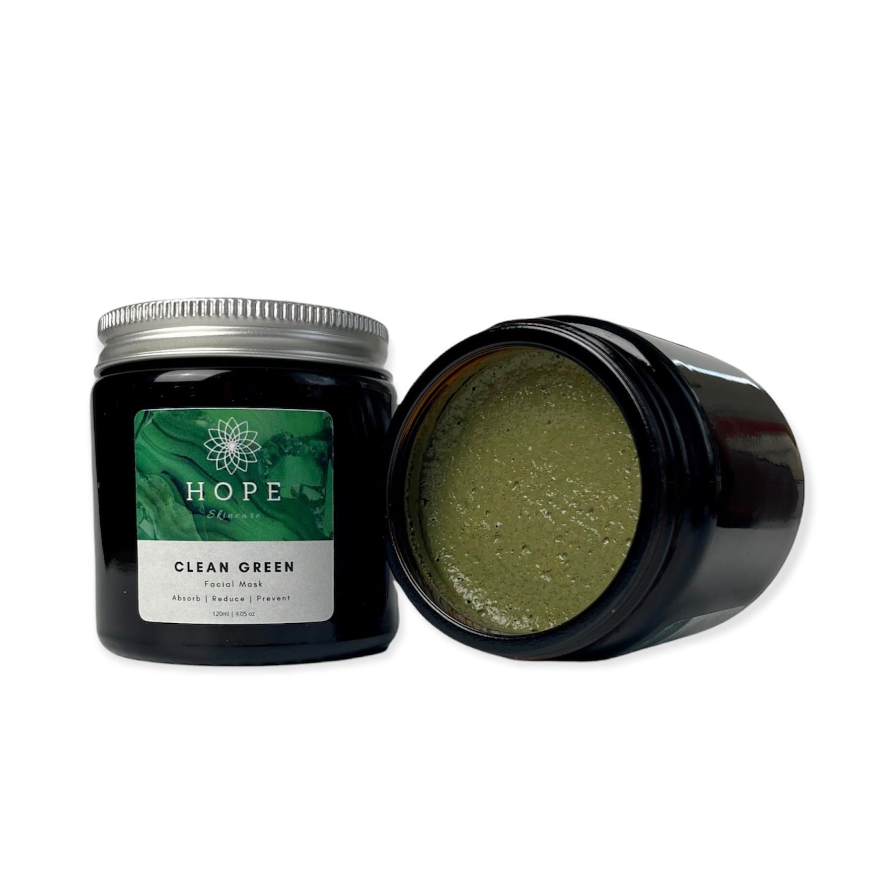 CLEAN GREEN Facial Mask in a jar with organic ingredients like French green clay and Moringa, designed for normal to oily skin.