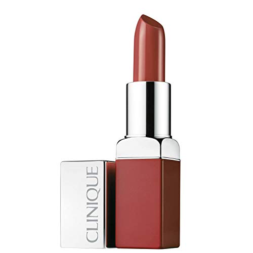 Clinique Pop Lip Colour and Primer in 17 Mocha Pop, showcasing a creamy lipstick bullet in a sleek tube.