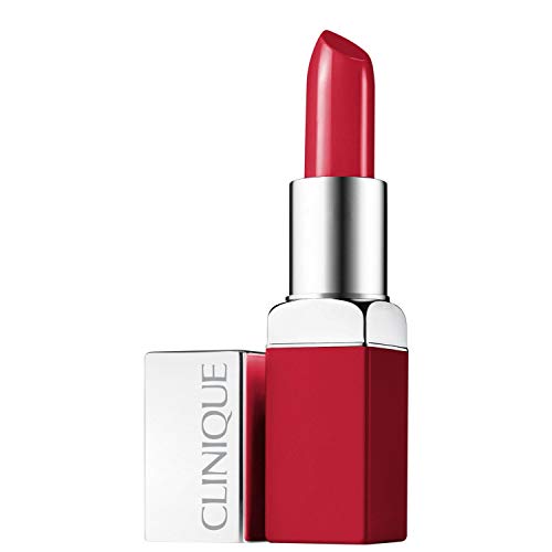 Clinique Pop Lip Colour and Primer in Cherry Pop, showcasing vibrant cherry red color and sleek packaging.