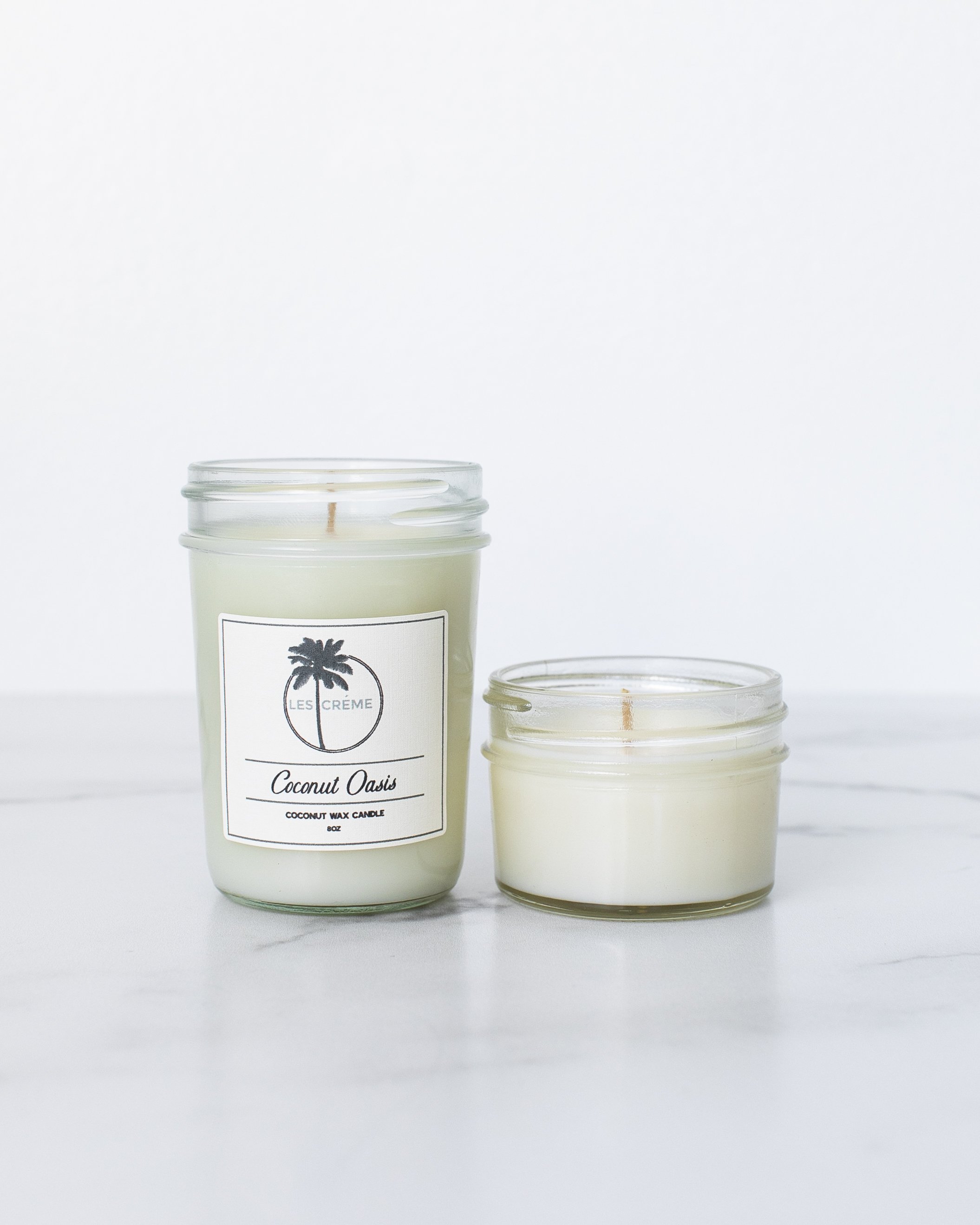 Coconut Oasis Scent Coconut Wax Candle in a stylish jar, showcasing its natural coconut wax and essential oil infusion.