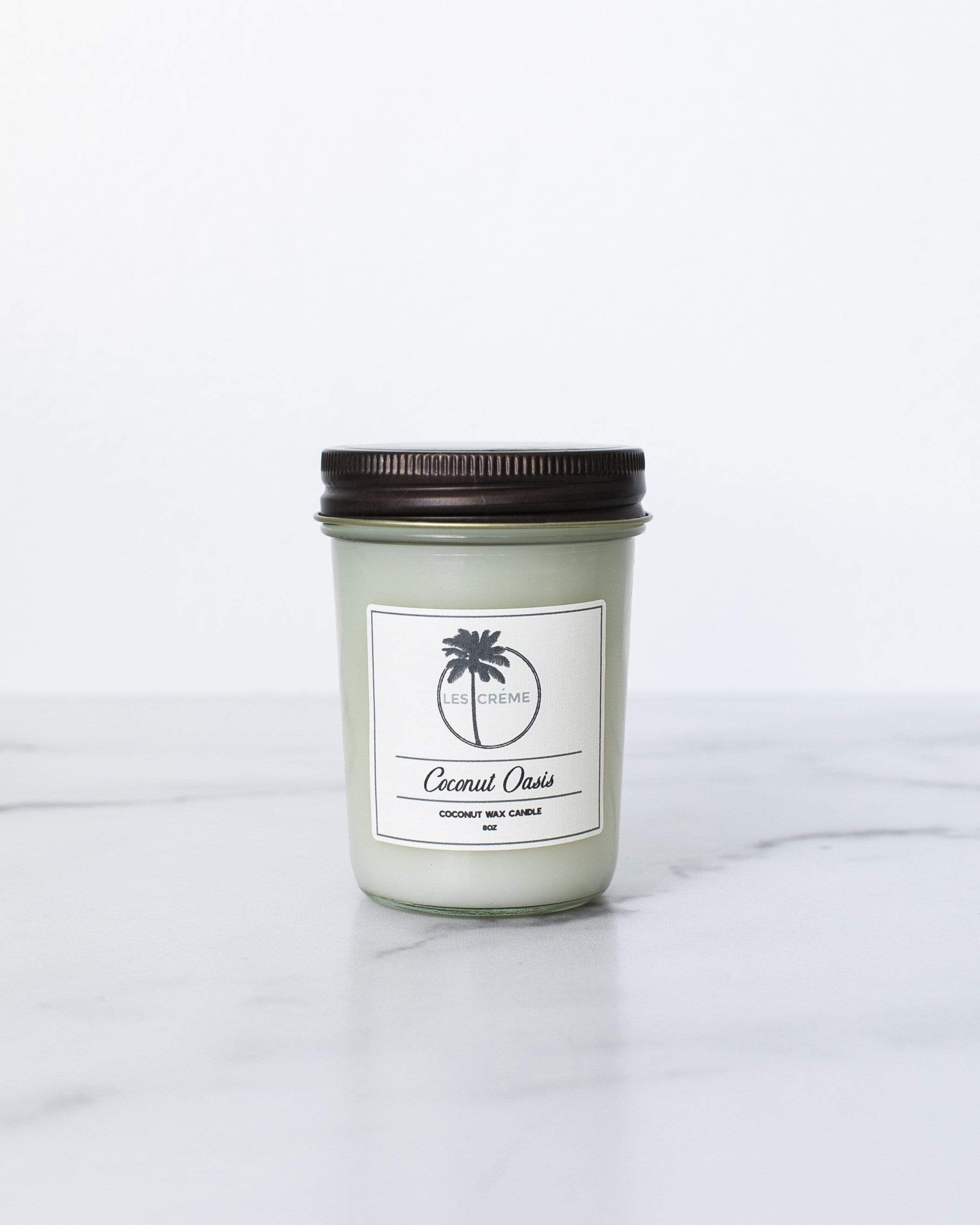 Coconut Oasis Scent Coconut Wax Candle in a stylish jar, showcasing its natural coconut wax and essential oil infusion.