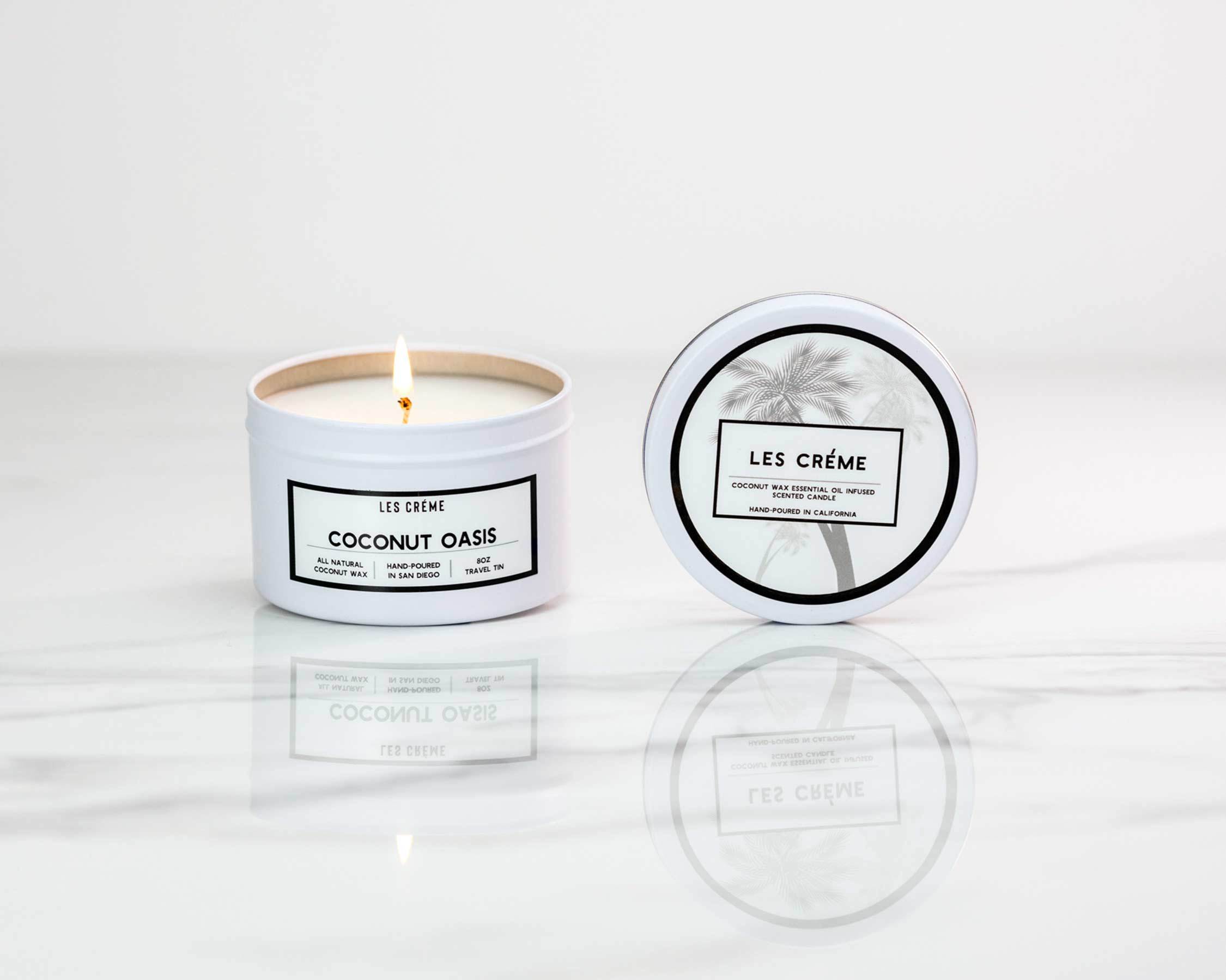 Coconut Oasis Scent Coconut Wax Candle in a stylish jar, showcasing its natural coconut wax and essential oil infusion.