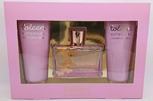 Coleen Rooney Butterflies Gift Set featuring 100ml EDT, Body Lotion, and Shower Gel in elegant packaging.