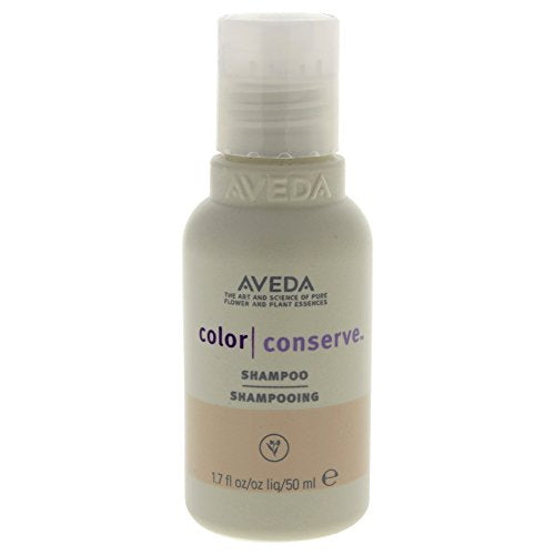 Aveda Color Conserve Shampoo bottle with a vibrant design, showcasing its natural ingredients and eco-friendly branding.