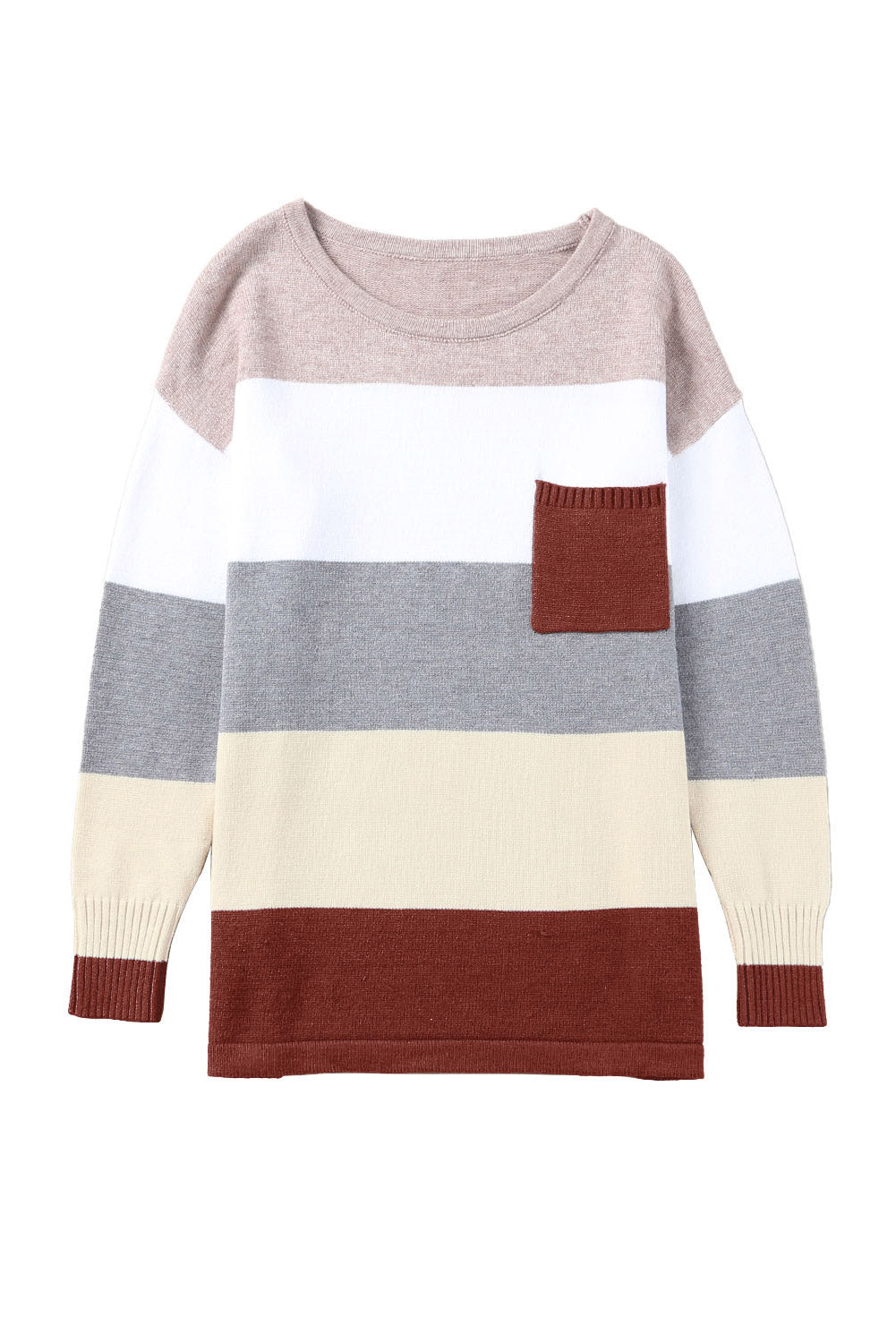 A stylish Colorblock Pocketed Sweater featuring a longline silhouette, vibrant color blocks, and convenient pockets, perfect for casual wear.